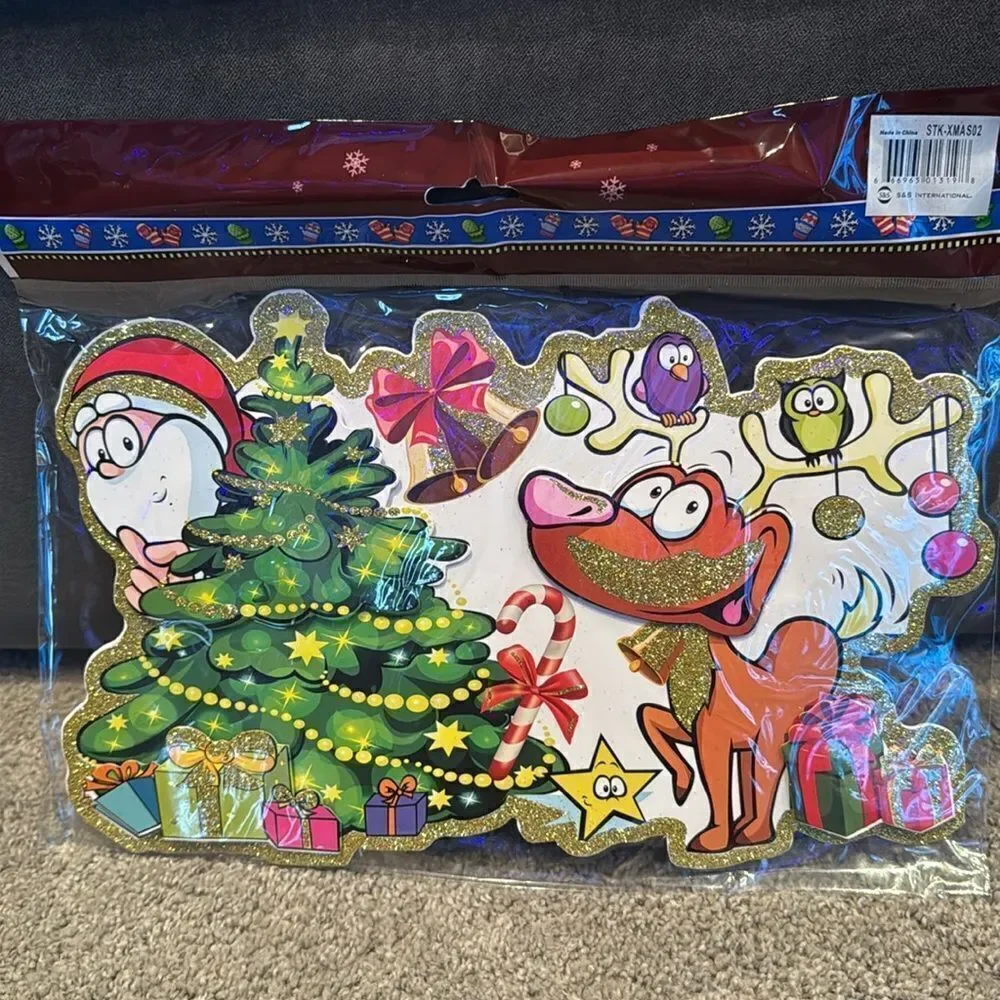 Christmas Window Decorations Assorted Santa Reindeer Double Sided (12pack) NEW